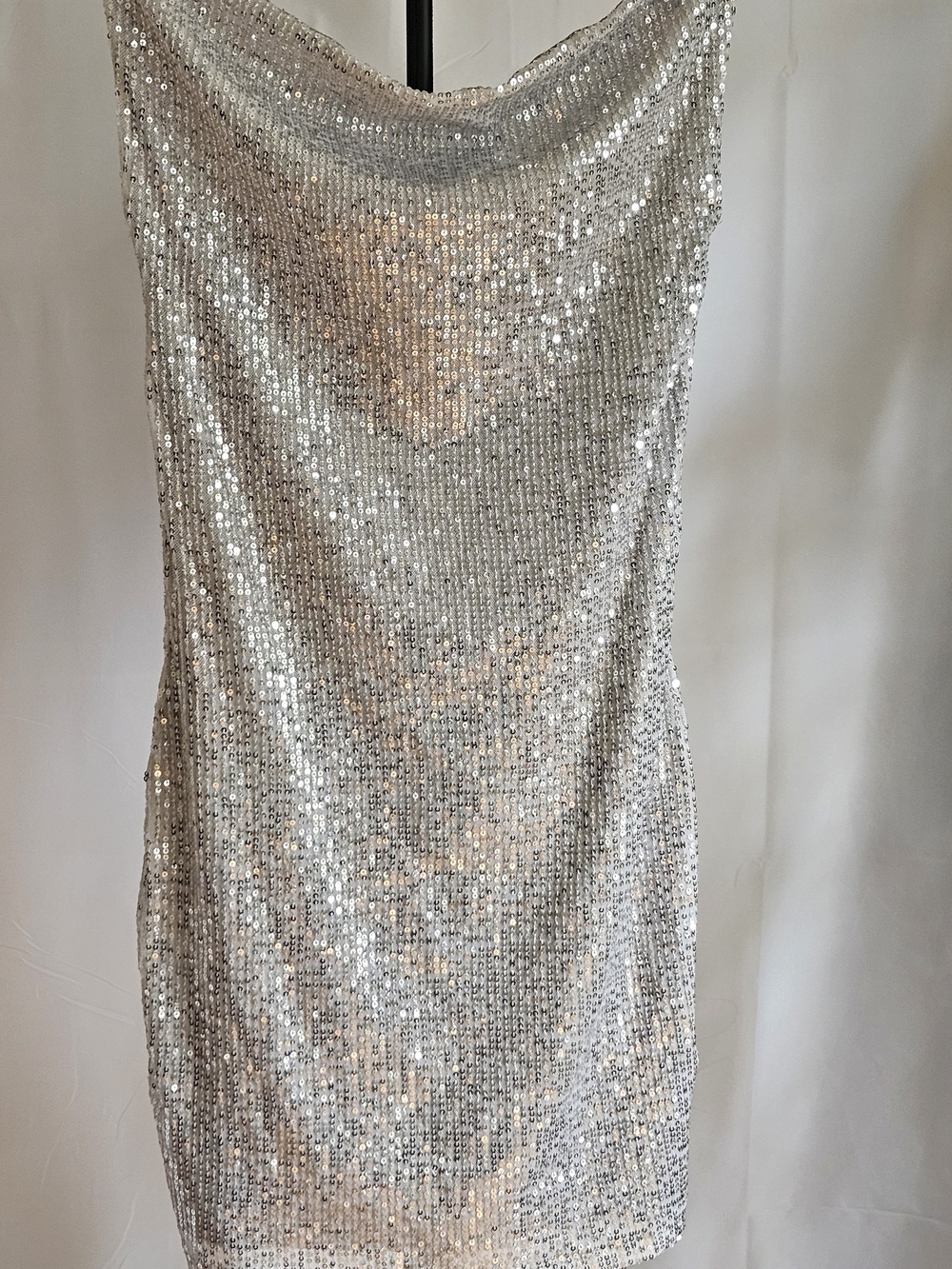 Bluesteel Silver Sequin Cowl Neck Mini Dress Size P / XS Party Night Out Holiday - Picture 4 of 16